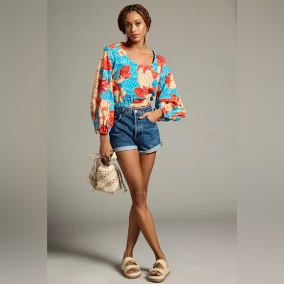 NWT Farm Rio x Anthropologie Puff-Sleeve Bubble Blouse - Picture 4 of 10